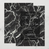 Chic Zwart & Wit Trendmarmer Glamour Bruiloft Kaart (Voorkant / Achterkant)