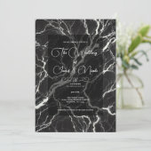 Chic Zwart & Wit Trendy Marble Glam Huwelijk Kaart (Staand voorkant)