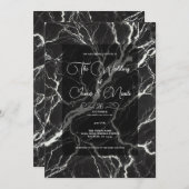 Chic Zwart & Wit Trendy Marble Glam Huwelijk Kaart (Voorkant / Achterkant)