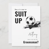 Chic Zwart & Wit Tuxedo Suit Up Voetbal Groomsman Kaart (Voorkant)