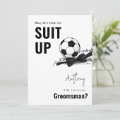 Chic Zwart & Wit Tuxedo Suit Up Voetbal Groomsman Kaart (Staand voorkant)