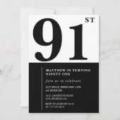 Chic zwart-wit uitnodiging voor 91ste verjaardag (Voorkant)