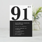 Chic zwart-wit uitnodiging voor 91ste verjaardag (Staand voorkant)