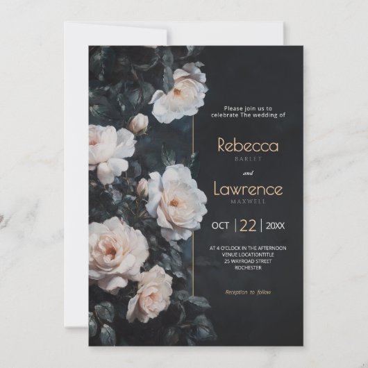 Chic zwart witte bloemen bruiloft uitnodiging (Voorkant)