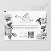 Chic Zwart & Witte Bloemige Trouw RSVP Informatiekaartje (Voorkant)