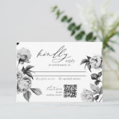Chic Zwart & Witte Bloemige Trouw RSVP Informatiekaartje (Staand voorkant)