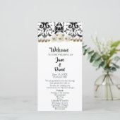 Chic Zwart & Witte Damast Parel Bruiloftsprogramma (Staand voorkant)