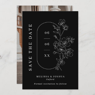 Chic Zwart & Witte Lijn Getrokken Bloemen Foto Huw Save The Date