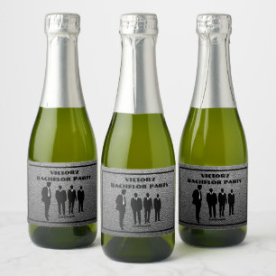 Chic Zwart & Zilver Afscheid Van De Vrijgezel Sparkling Wijnetiket
