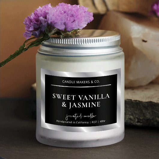 Chic Zwart & Zilver Product Verpakking Kaars Label Voedselcontainer Etiket