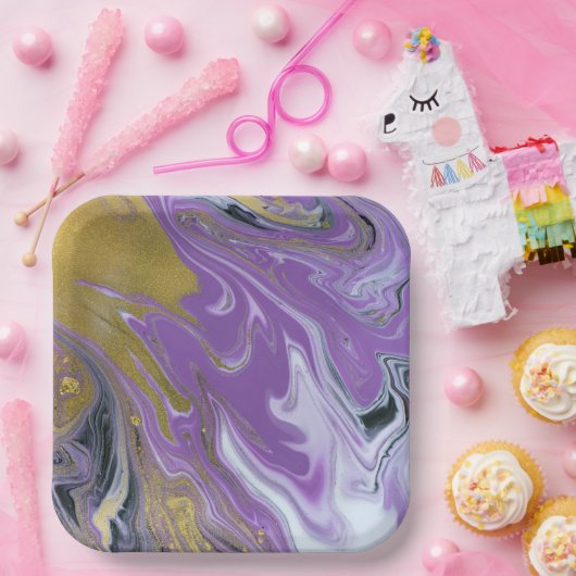 Chic Zwarte en Witte Vierkante Papieren Bord (Feest)