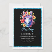 Chic zwarte glitter eenhoorn verjaardag kaart (Voorkant)