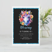 Chic zwarte glitter eenhoorn verjaardag kaart (Staand voorkant)