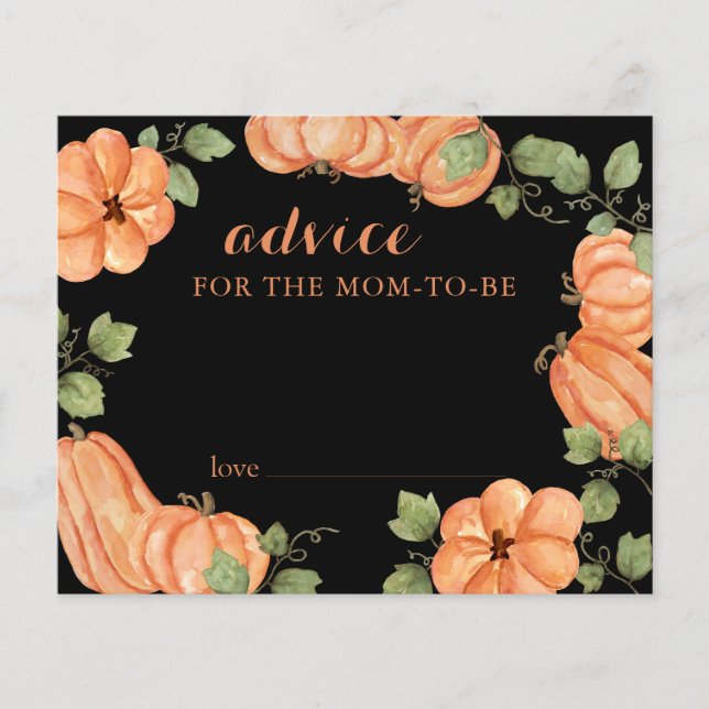 Chic Zwarte Herfst Pompoen Baby shower Advies (Voorkant)