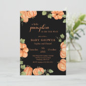 Chic Zwarte Herfst Pompoen Baby shower Kaart (Staand voorkant)