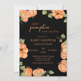 Chic Zwarte Herfst Pompoen Baby shower Kaart