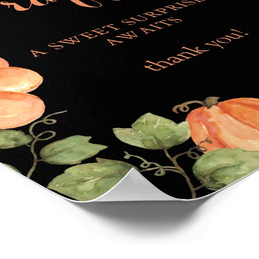 Chic Zwarte Herfst Pompoen Baby shower Luier Raffl Poster (Hoek)