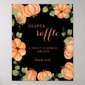 Chic Zwarte Herfst Pompoen Baby shower Luier Raffl Poster (Voorkant)