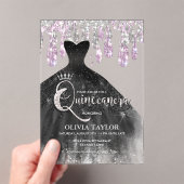 Chic zwarte jurk roze kristal druppels Quinceanera Acryl Uitnodigingen (Insitu (Draagbaar))