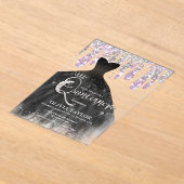 Chic zwarte jurk roze kristal druppels Quinceanera Acryl Uitnodigingen (Laagn)