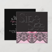 Chic zwarte kant en roze sip en zie 2 kaart (Voorkant / Achterkant)