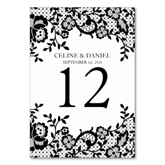 Chic zwarte kant gepersonaliseerde bruiloft kaart (Voorkant)