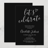 Chic Zwarte Laten we Script Afstudeerfeest Vieren Kaart (Voorkant / Achterkant)