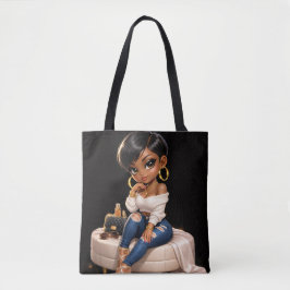 Chic Zwarte Vrouw Illustratie Boodschappentas – Tote Bag