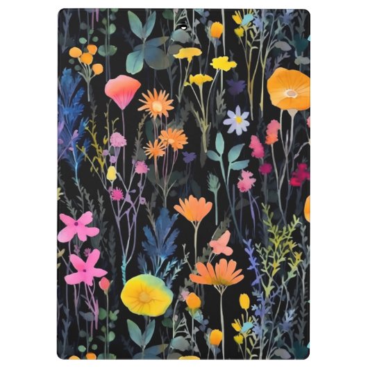 Chic zwarte waterverf wilde bloemen naam Recept Klembord (Achterkant)