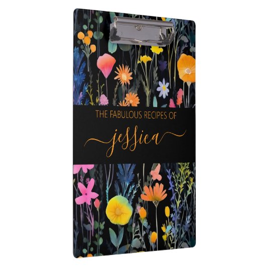 Chic zwarte waterverf wilde bloemen naam Recept Klembord (Rechts)