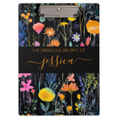 Chic zwarte waterverf wilde bloemen naam Recept Klembord (Voorkant)