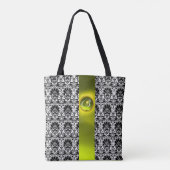 CHIC ZWARTE WITTE DAMASK, GEMSTONMONOGRAM TOTE BAG (Achterkant)