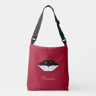 Chic zwarte & witte lippen & kalligrafie op bordea crossbody tas