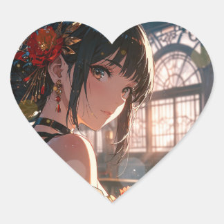 Chica con flores hart sticker