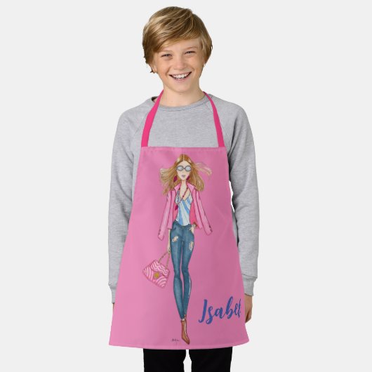 Chica con vaqueros y chaqueta rosa schort (Gedragen)