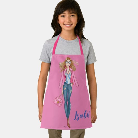 Chica con vaqueros y chaqueta rosa schort (Insitu)