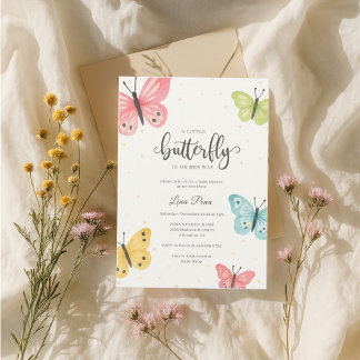 Chica de invitación a Baby Shower para mariposa Kaart