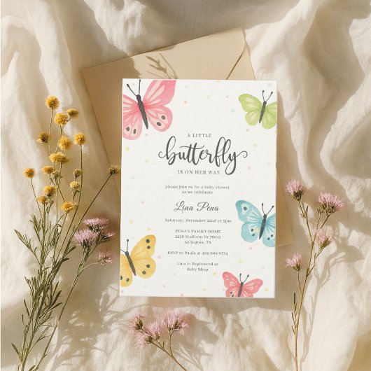 Chica de invitación a Baby Shower para mariposa Kaart