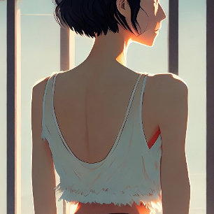 Chica usando shorts de mezclilla ilustración anime perfect poster