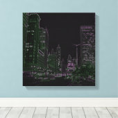Chicago 1967 Michigan Avenue Neon Night Glow Foto Canvas Afdruk (Insitu (Houten vloer))