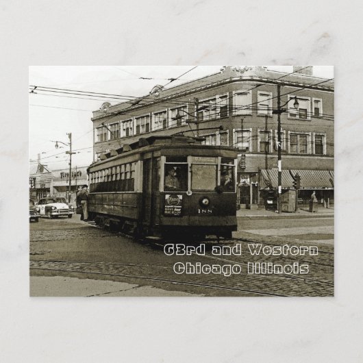 CHICAGO 63RD EN WESTERN 1952 TROLLEY ART SEPIA BRIEFKAART (Voorkant)
