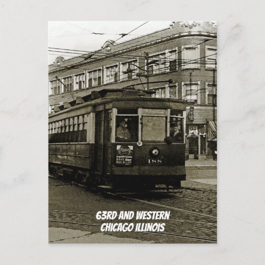 CHICAGO 63RD EN WESTERN 1952 TROLLEY ART SEPIA BRIEFKAART (Voorkant)