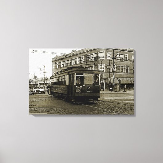 CHICAGO 63RD EN WESTERN 1952 TROLLEY ART SEPIA CANVAS AFDRUK (Voorkant)