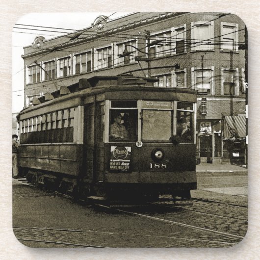 CHICAGO 63RD EN WESTERN 1952 TROLLEY ART SEPIA ONDERZETTER (Voorkant)
