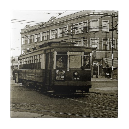 CHICAGO 63RD EN WESTERN 1952 TROLLEY ART SEPIA TEGELTJE (Voorkant)