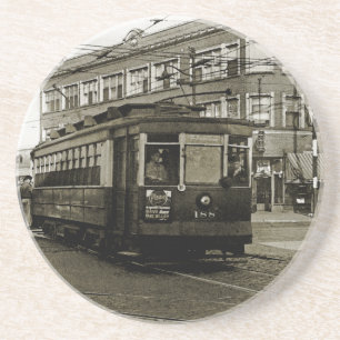 CHICAGO 63RD EN WESTERN 1952 TROLLEY ART SEPIA ZANDSTEEN ONDERZETTER