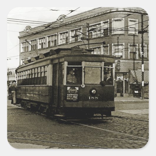 CHICAGO 63RD EN WESTERNE 1952 TROLLEY ART SEPIA VIERKANTE STICKER (Voorkant)