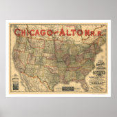 Chicago & Alton Railroad Map 1883 Poster (Voorkant)