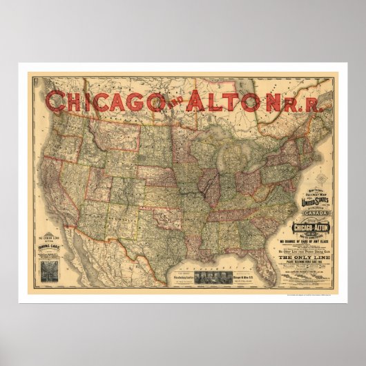 Chicago & Alton Railroad Map 1883 Poster (Voorkant)