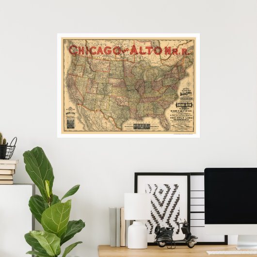 Chicago & Alton Railroad Map 1883 Poster (Thuiskantoor)
